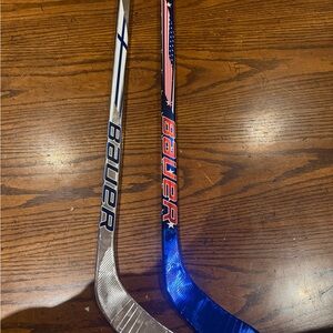 Bauer Silver and Blue Hockey Sticks- Left handed
